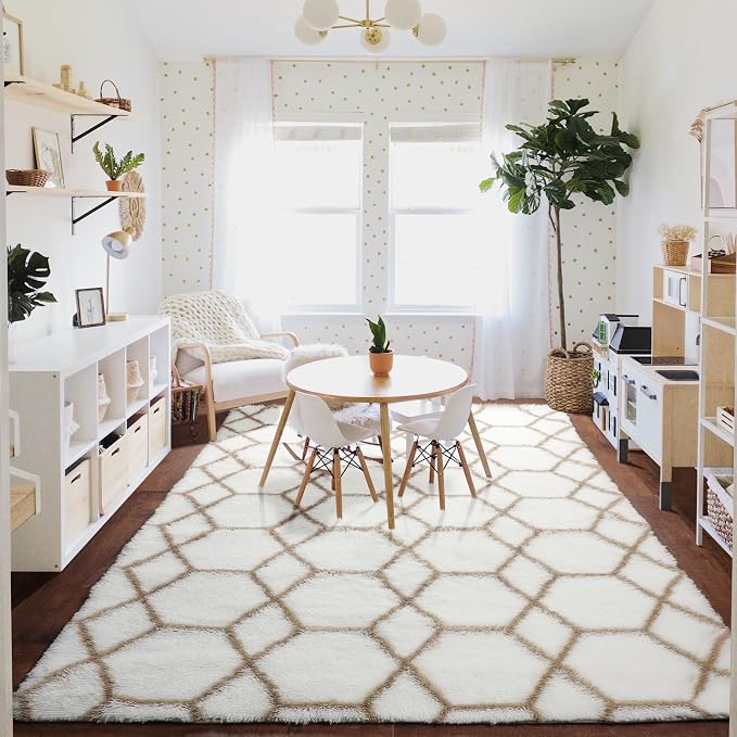 ONASAR 7x9 Area Rugs for Living Room Bedroom, Large Fluffy White and Beige - Image 9