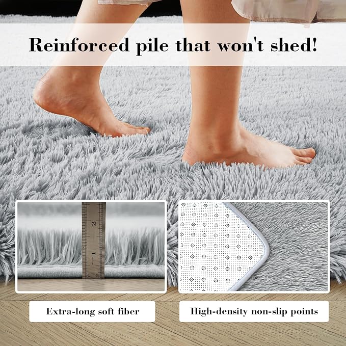 Soft Runner Rugs for Bedroom, Light Grey 3x7 Area Rugs Fluffy Rug Shag Area Rug - Image 6