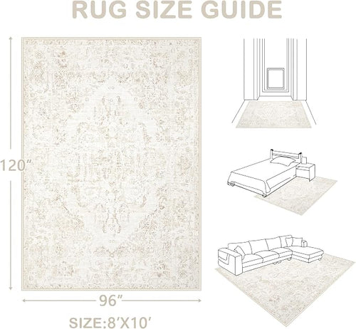 8x10 Area Rugs for Living Room: Washable Rug Vintage Large Rugs Soft Non Slip - Image 2