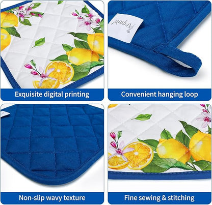 Summer Lemon Oven Mitts and Pot Holders Sets 4Pcs, 100% Cotton Heat Resistant - Image 3