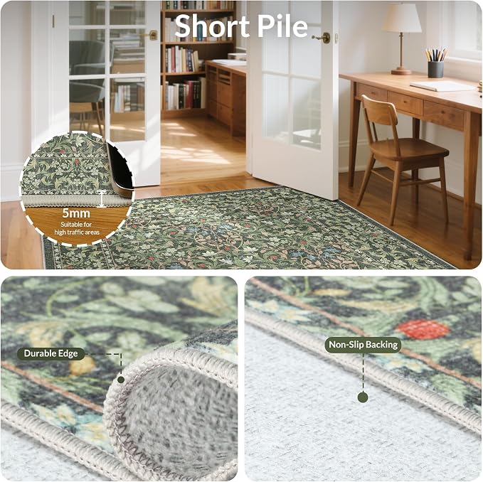 GENIMO Washable 4x6 Area Rug, Vintage Boho Floral Carpet, Soft Low-Pile - Image 5