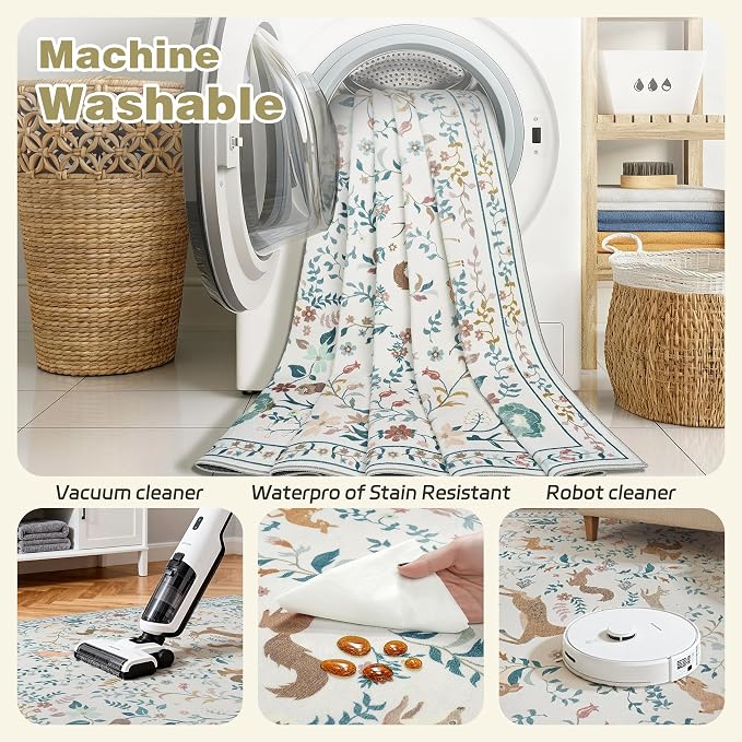 8x10 Area Rugs Washable Rug: Large Boho Living Room Rug Soft Non-Slip Low Pile - Image 5