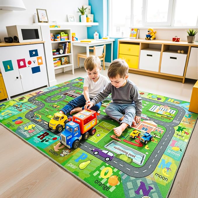 Chicrug 5x7 Car Road Area Rug for Kids Playroom Bedroom, Non Slip Low Pile - Image 5