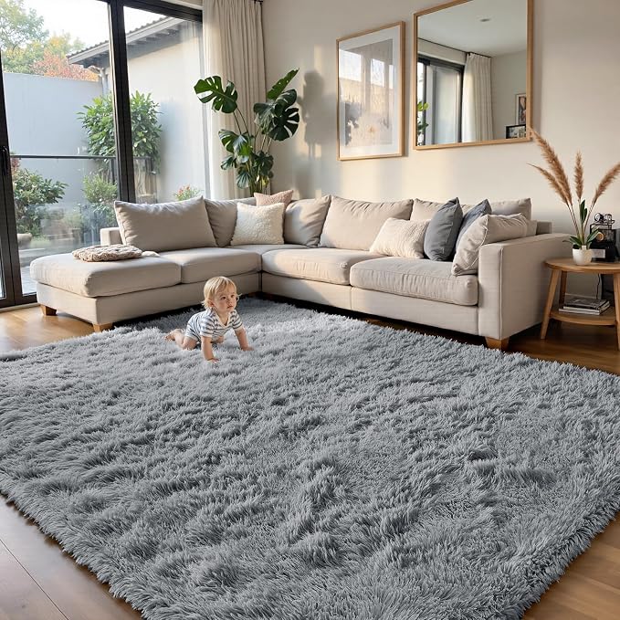 yongyangjuxin Fluffy Rug Shag Area Rug, Light Grey 9x12 Area Rugs - Image 2