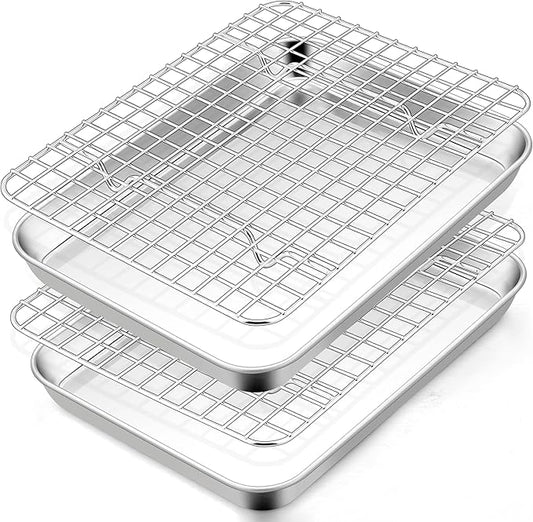 TeamFar Toaster Oven Pan with Rack Set, Non-Toxic & Heavy-Duty, Dishwasher Safe by TeamFar