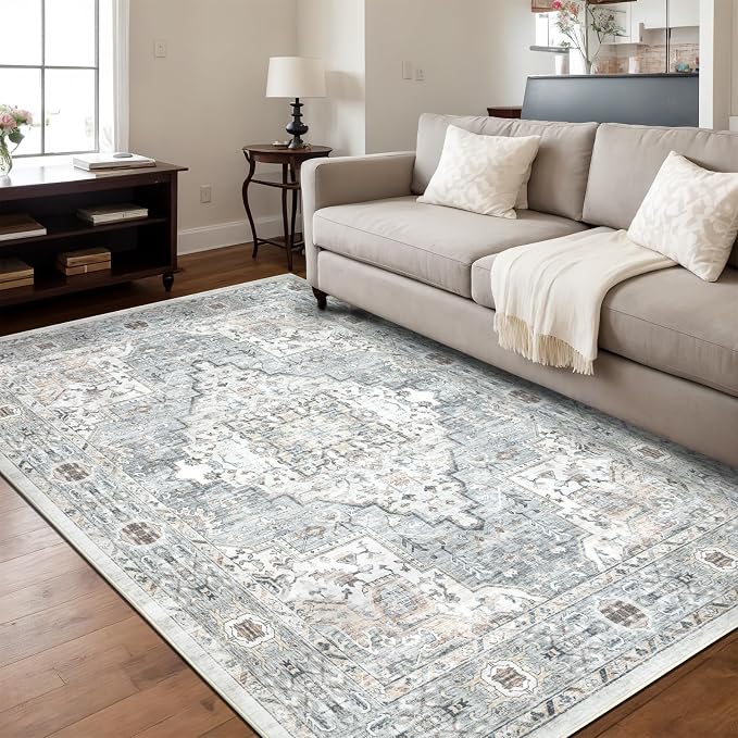 Washable 3×5 Area Rug for Living Room, Vintage Floral Rug Soft Non Slip Stain by Dotiiorug