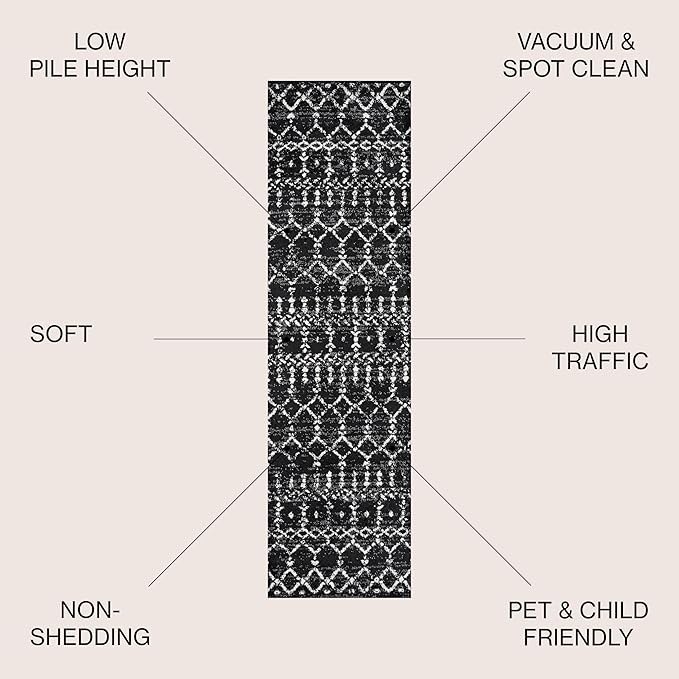 JONATHAN Y Boho Vintage Diamond Black/Ivory Runner Rug 2X10 ft, Moroccan Hype - Image 2