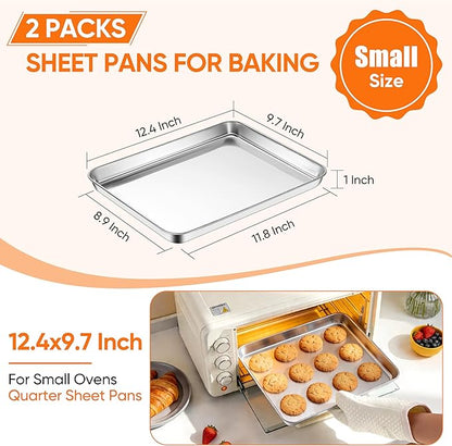 LIANYU Stainless Steel Baking Sheet Pans of 2, 12.4x9.7 Inch Quarter Sheet Pan - Image 2