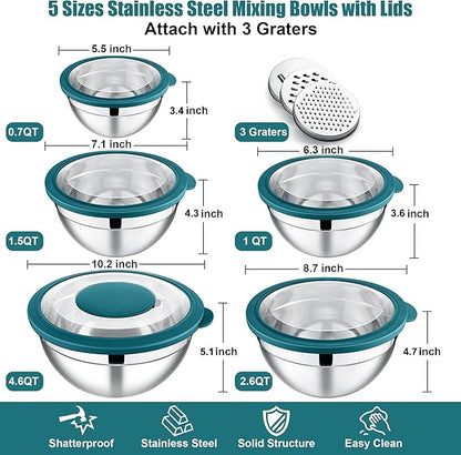 E-far Mixing Bowls Set of 5, Stainless Steel Salad Mixing Bowl - Image 5