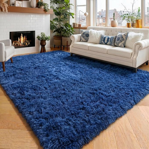 Amdrebio Navy Blue Area Rugs for Boys Bedroom, 5x8 Shag Fluffy Furry Plush Rug by Amdrebio