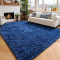 Amdrebio Navy Blue Area Rugs for Boys Bedroom, Fluffy Shag Furry Bedside Rug by Amdrebio