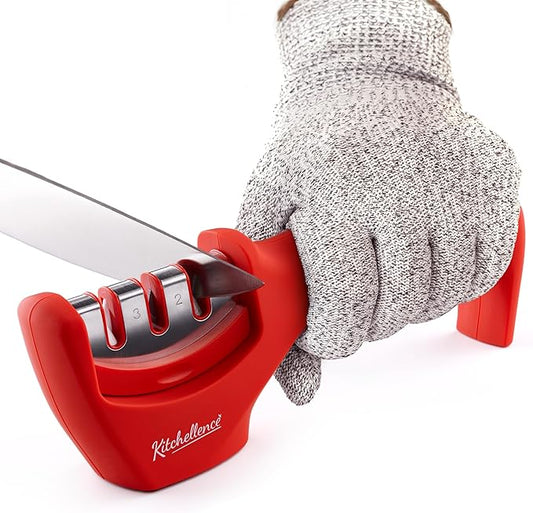 4-in-1 Kitchen Knife Accessories: 3-Stage Knife Sharpener Helps Repair by KITCHELLENCE