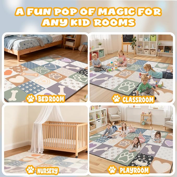 Preschool Classroom Rug 5x7, Paw Print Low Pile Kids Area Rug - Image 4