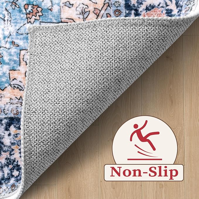 SERISSA Washable Rugs 6x9 Area Rugs, Large Non-Slip Boho Living Room Blue - Image 4