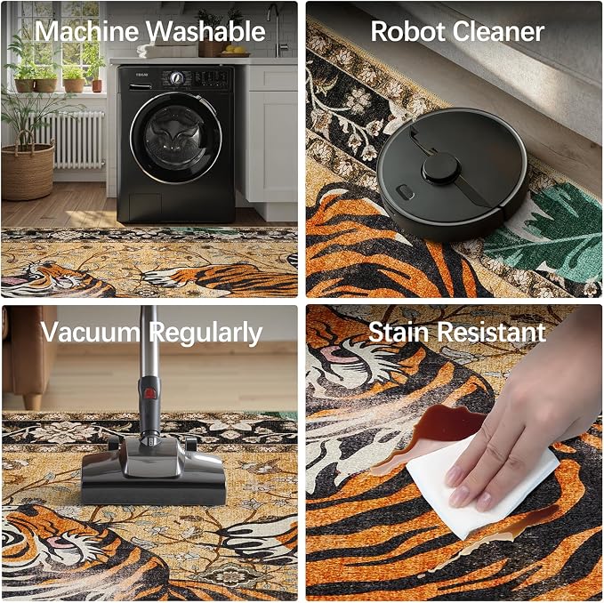 DCX Washable 9x12 Tiger Area Rug, Soft Low Pile Carpet, Kid & Pet Friendly - Image 8