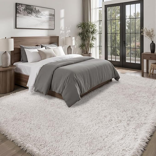 8x10 Area Rugs for Living Room Bedroom: White Soft Fluffy Shag Upgrade Non-Slip - Image 2