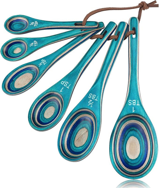 6pcs Measuring Spoons Set, Unique Pakkawood Measuring Spoons Includes 1/8 tsp by EsieHouzie