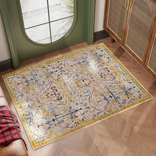 AMTOVO 2x3 Washable Indoor Welcome Door Mat, Vintage Boho Floral Distressed by AMTOVO