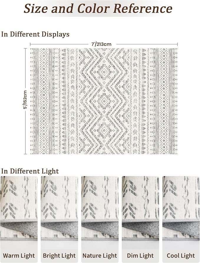 Miukiki 5x7 Area Rug for Living Room Moroccan Washable Rugs Non Slip Indoor - Image 2