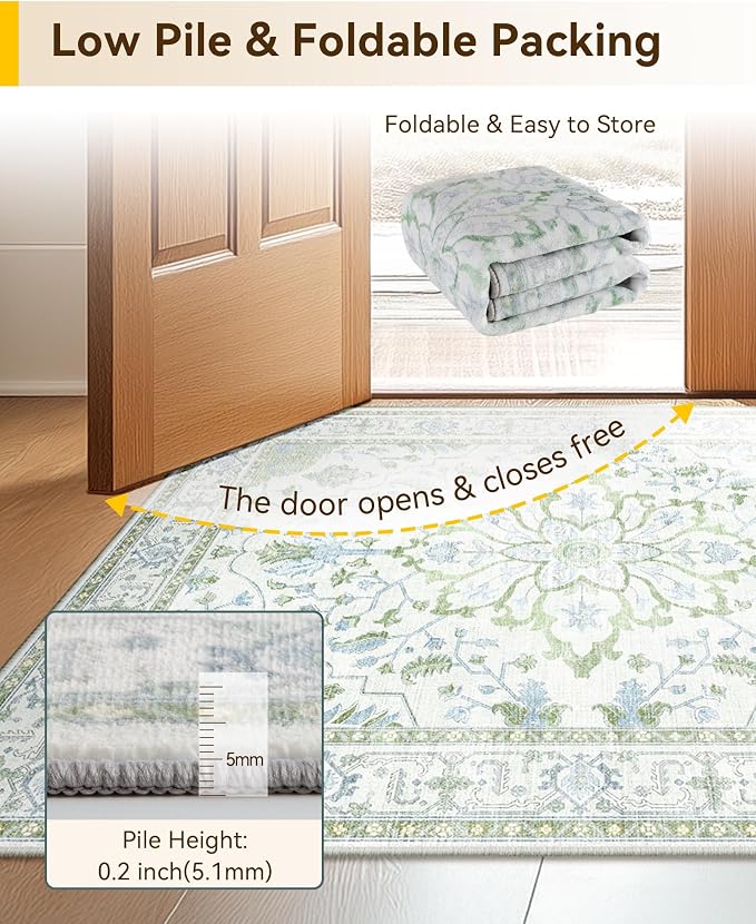 RELEANY Area Rugs Square 4ft Washable Non-Slip, Floral Vintage Distress - Image 4