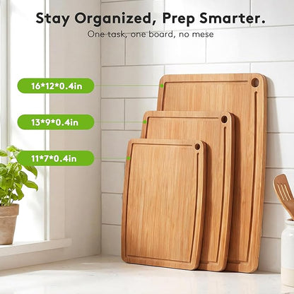 Bamboo Cutting Boards for Kitchen Set of 2, Carbonized Wood Cutting Board Set - Image 4