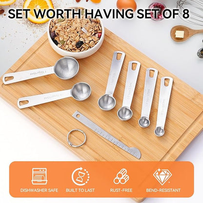 Stainless Steel Measuring Spoons Set, Dual-Scale Metric & US Measurements - Image 2