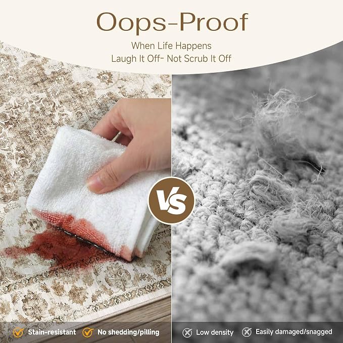 10x14 Neutral Area Rug Brown Vintage Living Room Bedroom Washable Carpet - Image 5