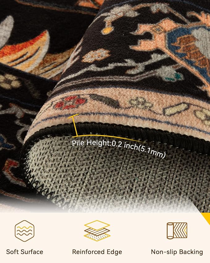 RELEANY Area Rugs Round 10ft Washable Non-Slip, Floral Vintage Distress - Image 4