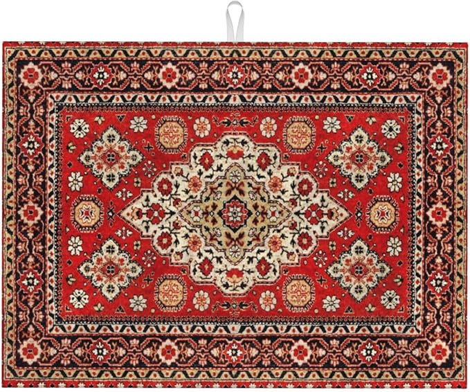 Royal Red Moroccan Dish Drying Mat Old Red Persian Carpet Texture Abstract by Unknown