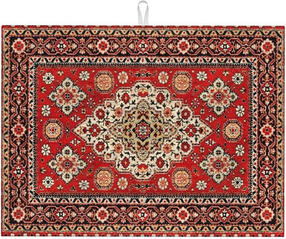 Royal Red Moroccan Dish Drying Mat Old Red Persian Carpet Texture Abstract by Unknown