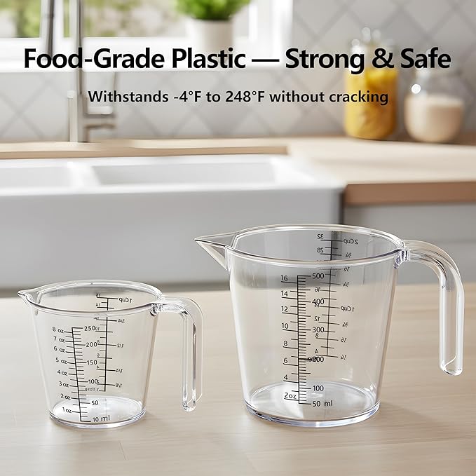 Laser-Etched Measuring Cup Set, 8 oz & 16 oz Clear Plastic Liquid Measuring Cups - Image 3