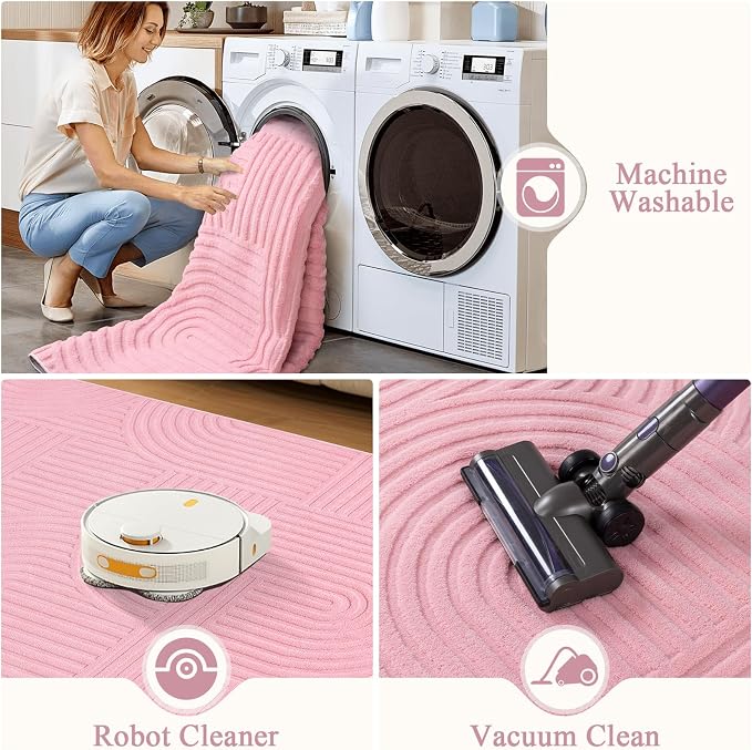 Pauwer Pink Area Rug for Girls Bedroom 2x3 Soft Fluffy Non Slip Machine - Image 6