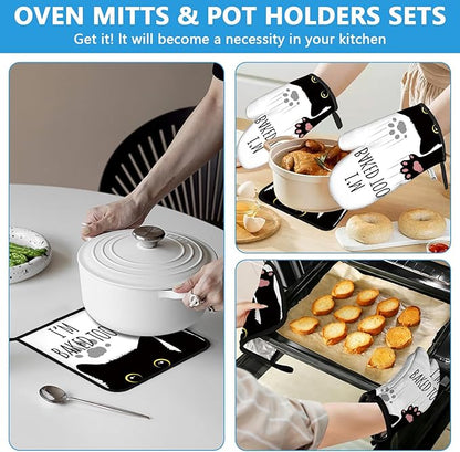 Funny Black Cat Oven Mitts and Pot Holders Sets Heat Resistant 4Pcs Potholders - Image 6