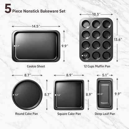 CasaCulina Baking Pans Set, 5-Piece Nonstick Bakeware Sets - Image 2
