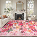Pink Area Rugs 9x12 Washable Non Slip Floral Low Pile Large Rug by WelcometoBabovid