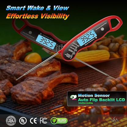 0.6S Instant Read Digital Meat Thermometer Probe/Pen，Factory‑Calibrated/Waterproof/Backlit/Magnetic/Flip Display/Motion Sensor:Outdoor BBQ, Barbecue Grilling, Smoking, Oven, Baking, Oil, Candy