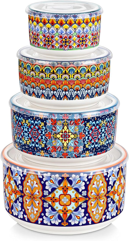 vancasso Serving Bowls with Lids Set of 4, Ceramic Nesting Mixing Bowls by vancasso
