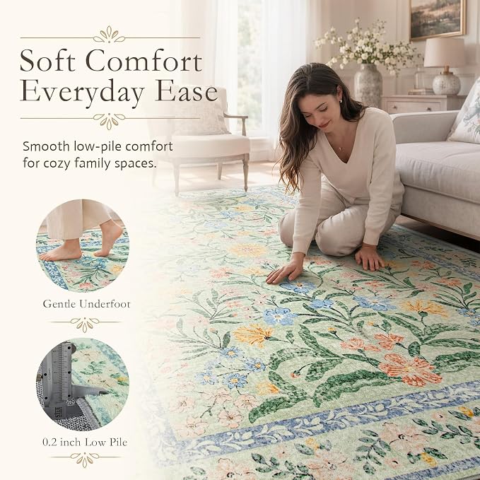 Wonnitar 10x14 Machine Washable Area Rugs, Ultra-Thin Foldable Boho Flower - Image 4