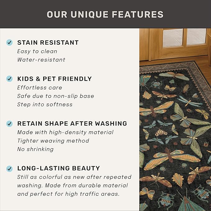 Black Insect 2'6"x8' Washable Non Slip Runner Rugs - Image 7