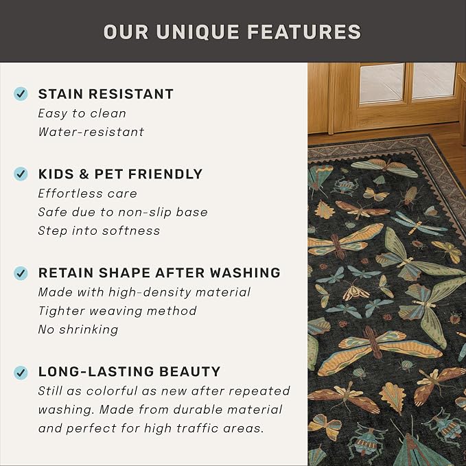 Insect Print Washable 4x6 Entryway Rug - Image 7