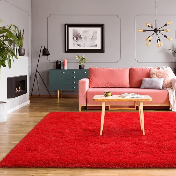 BENRON Fluffy Rugs for Living Room 6x9 Red, Washable Large Area Rugs for - Image 3