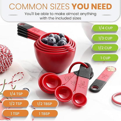 Spring Chef Red Magnetic Measuring Cups and Spoons Set of 9, Stackable Plastic - Image 3