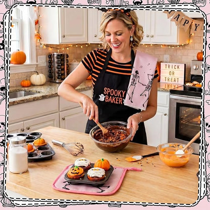 Leinuosen 8 Pcs Skull Kitchen Decor Set Kitchen Towels Gothic Oven Mitts and - Image 4