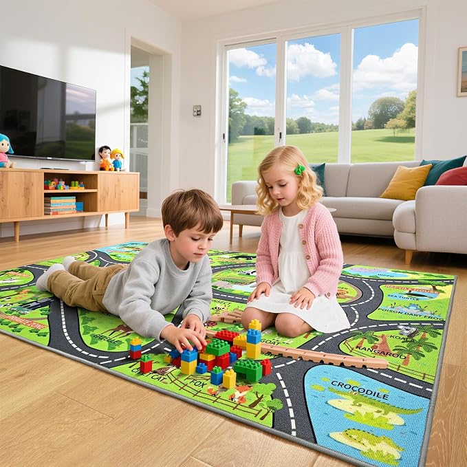 Zoo Adventure Kids Rug, Cute Animal Play Mat - Image 3