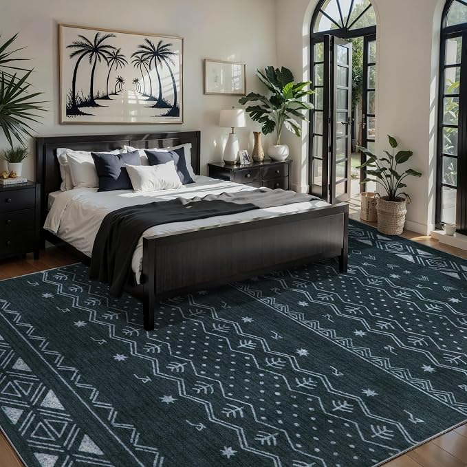 SERISSA 5x7 Area Rugs for Living Room, Washable Non-Slip Grey Boho Rug - Image 2