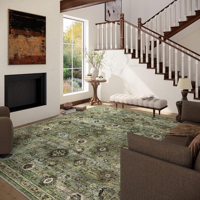 Washable Area Rugs for Living Room: 9x12 Rug Boho Vintage Rugs Stain Resistant - Image 2