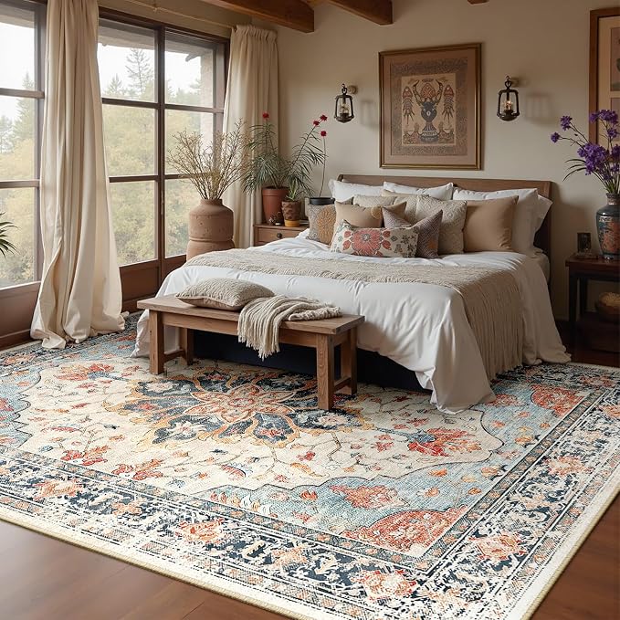 RELEANY Area Rugs 6'x9' Washable Non-Slip, Floral Vintage Distress Medallion - Image 2