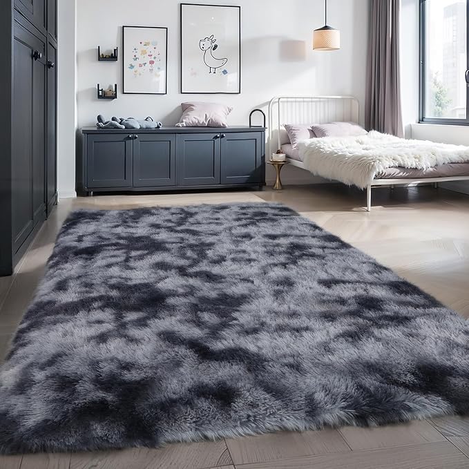 KICHOWUA 3x5 Dark Grey Fluffy Shag Rug - Image 7