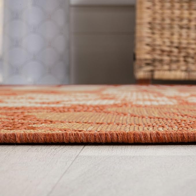 JONATHAN Y Floral Textured Weave Indoor Outdoor Round Area Rug 5 Ft Orange/Cream - Image 6