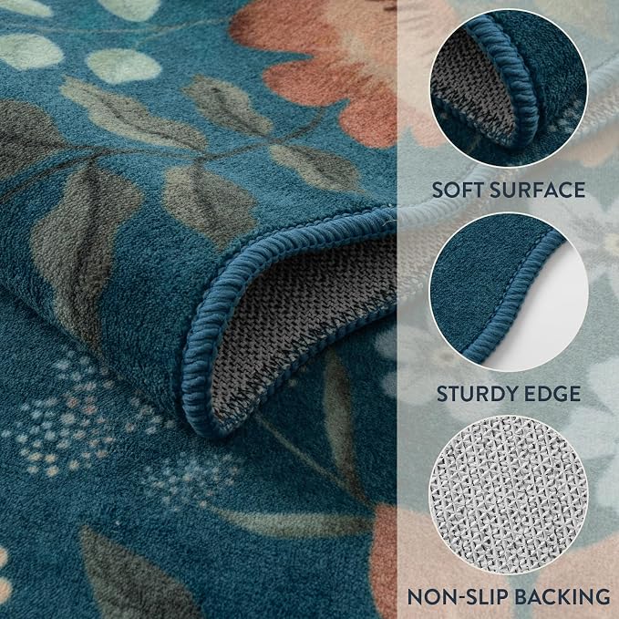 Lahome Floral Rugs for Entryway, 2x4 Washable Kitchen Rugs Ultra-Thin, Non Slip - Image 7